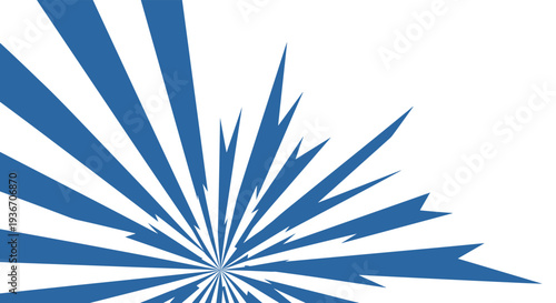 Dynamic abstract background featuring sharp blue triangular rays of varying lengths bursting from the bottom center against a white background.
