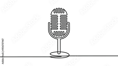 Microphone vector illustration with simple line art on white background