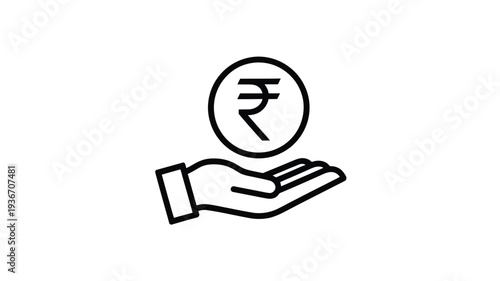 Rupee coin icon with hand holding it in a simple vector illustration