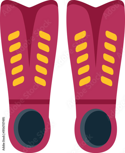 Pair of pink diving fins with yellow accents for water sports