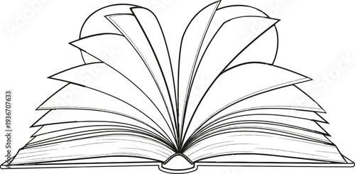 An open book with pages fanned out, creating a symmetrical shape