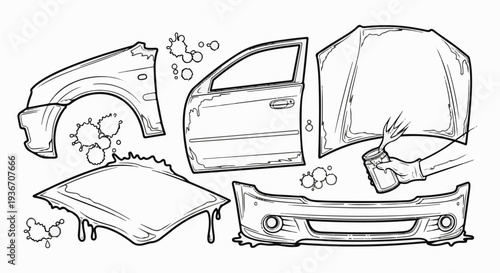 Automotive parts being painted or touched up