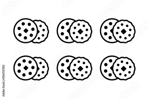 A cookie icon set of six pairs of black and white cookies