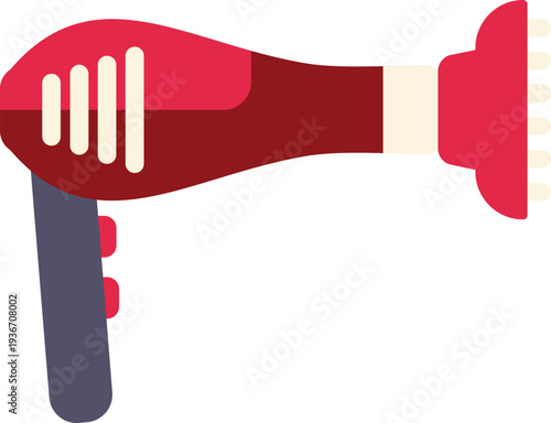 Red hair dryer with a diffuser nozzle in a flat style on white background