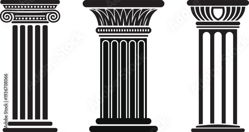 Ancient Greek Column Isolated on White Background, Vintage Greek pillars, Classical Marble Pillar Architecture