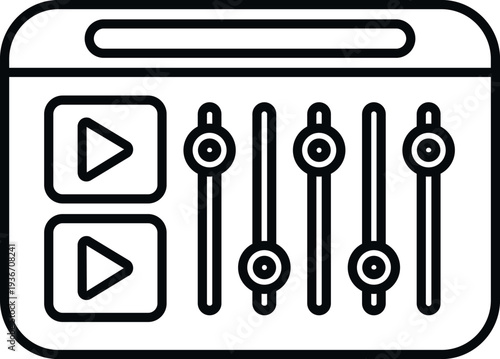 Digital audio mixer application showing play buttons and volume fader controls