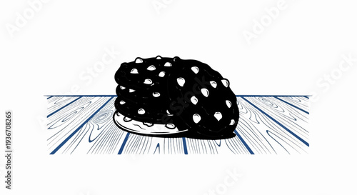 Stack of dark cookies with white chips on a wooden surface