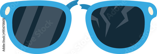 Damaged blue sunglasses representing concept of eyewear failure