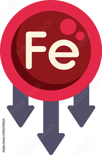 Fe iron symbol decreasing, illustrating anemia and health issues