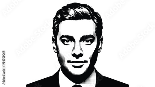 Businessman wearing a suit and tie in a black halftone illustration