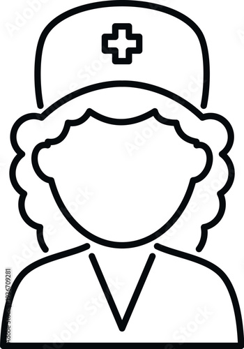 Nurse character line icon representing healthcare and medical profession