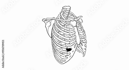 Anatomical illustration of the human rib cage and shoulder girdle
