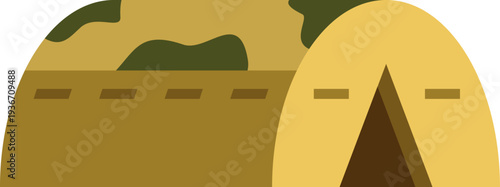 Military tent with a camouflage pattern providing shelter in a camp