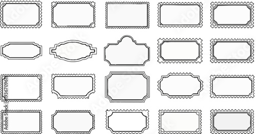 Collection of blank rectangular and shaped frames with serrated edges
