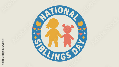 National siblings day logo with children holding hands in blue circle