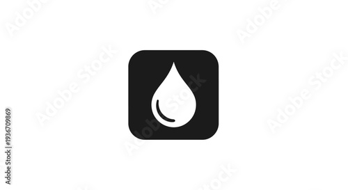 Black and White Water Drop Icon.