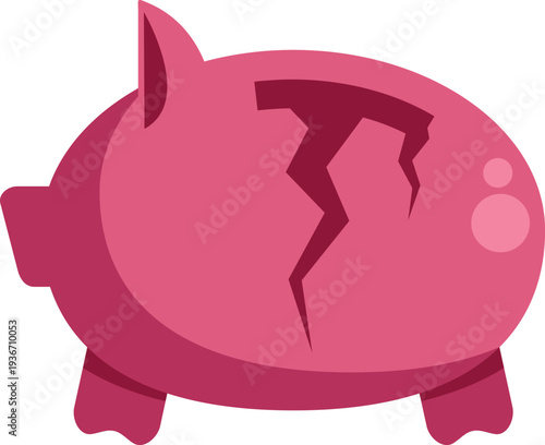 Illustration of a cracked pink piggy bank representing financial stress or money problems