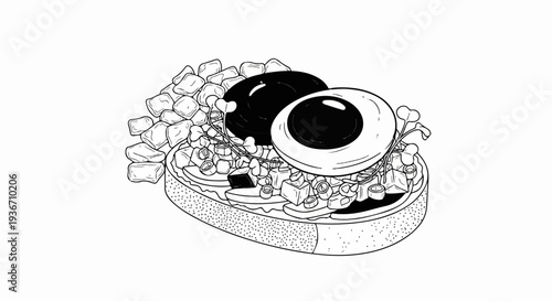 Whimsical illustration of a breakfast toast with a fried egg