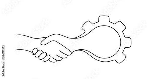 Handshake with gear symbol, symbolizing partnership and industrial collaboration