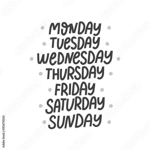 Minimal Days of Week Typography Vector Illustration in Black. This vector artwork is perfect for planners, notebooks and educational posters.