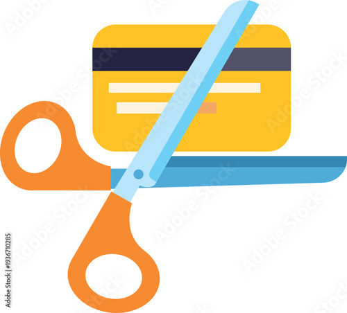 Illustration showing scissors cutting a credit card representing debt relief and financial freedom