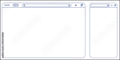 Browser Window Wireframe Vector – Web Browser UI Mockup Interface Template Outline Design