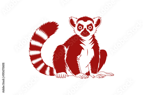 A red lemur silhouette illustration sitting on a plain background
