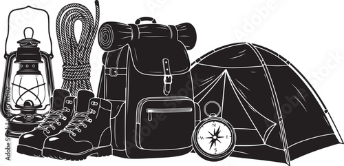 Camping gear and equipment for outdoor adventure travel