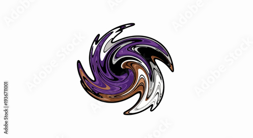 Abstract purple, black, brown, white, and grey swirling vortex graphic