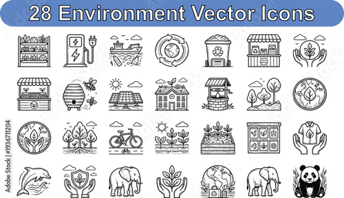 Environment icons set including green energy sustainable lifestyle recycling ecology nature protection earth day symbols