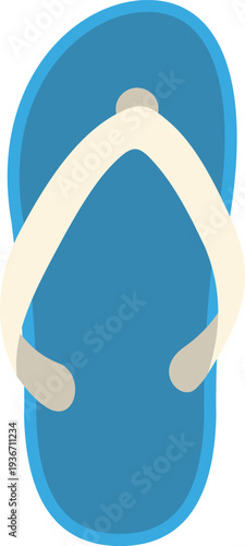 Minimalist illustration of a single blue flip flop with white strap viewed from above