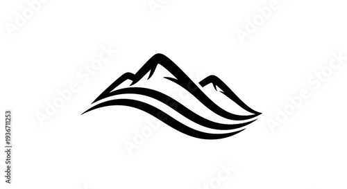 Black Silhouette of Mountains and Waves.