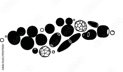 Collection of black abstract organic and geometric shapes on white