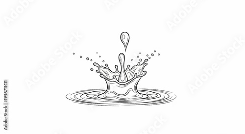 Abstract line art captures a dynamic water splash in mid-air with ripples
