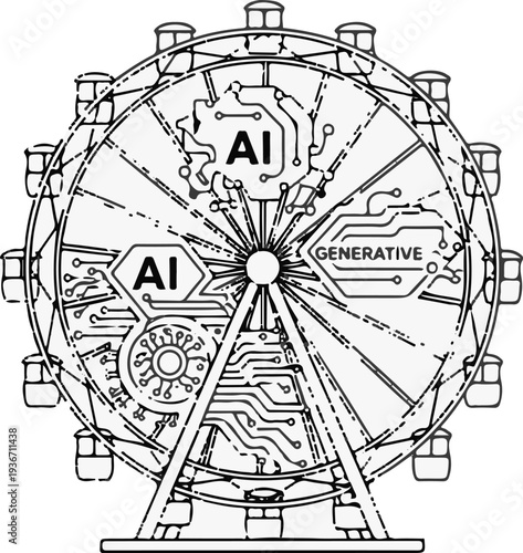Ferris wheel with AI and generative circuit board motifs