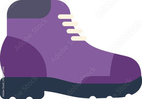 Minimalist illustration of a purple hiking boot with black sole and white laces on white background