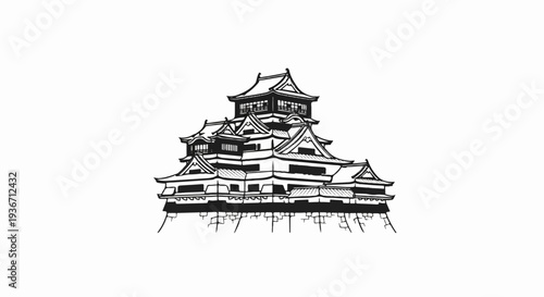 Sketch of a traditional multi-tiered fortified Japanese castle