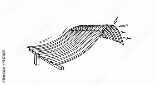 Corrugated metal sheet on structure bends under stress, emitting energy waves