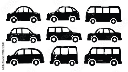 Car vector illustration set of different colorful cars and vans