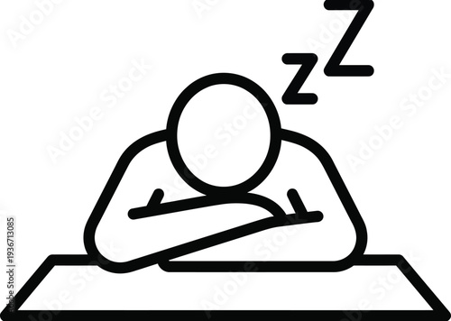 Resting student sleeping on desk in classroom icon vector illustration simple line art for education and fatigue theme
