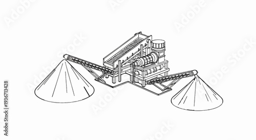 Industrial conveyor system processing materials into large conical storage bins