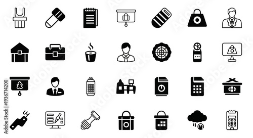 Business and Shopping Icons Set for E-commerce and General Activities on Isolated White Background