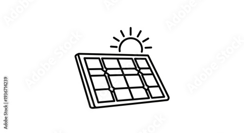 Solar Panel with Sun Rays for Sustainable Energy Production on Isolated White Background