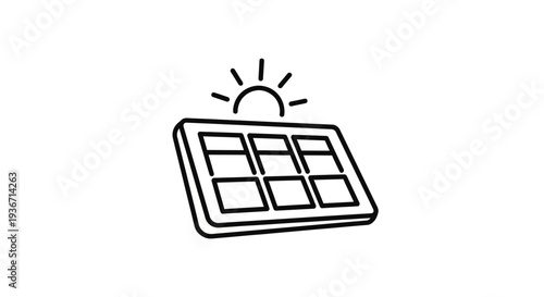 Solar Panel with Sun Rays for Clean Energy Generation on Isolated White Background