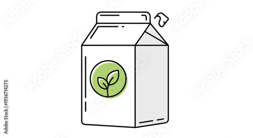 Organic Milk Carton with Green Leaf and Droplet Icon for Healthy Beverage on Isolated White Background