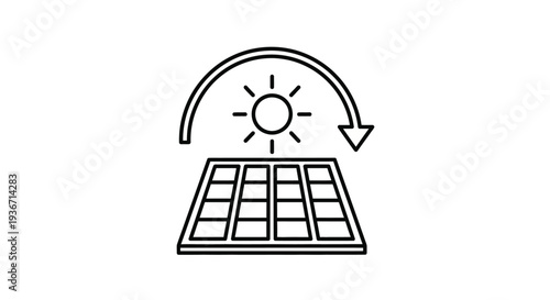 Solar Panel with Sun and Circular Arrow for Renewable Energy Cycle on Isolated White Background