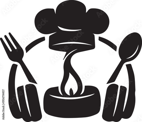 Chef hat and cutlery vector illustration