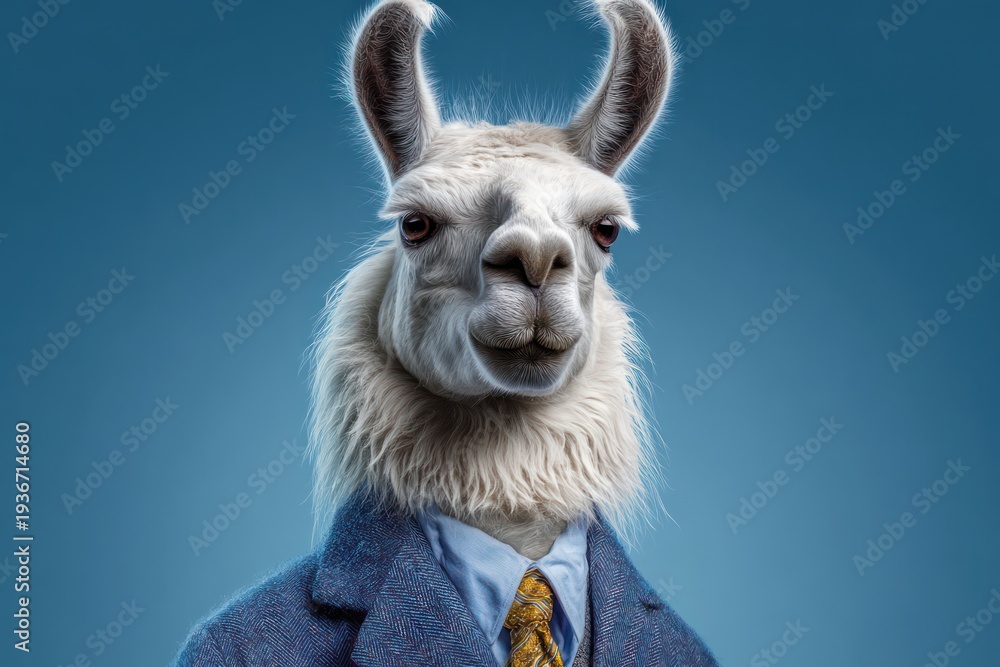 Fototapeta premium Llama wearing formal suit smug executive expression