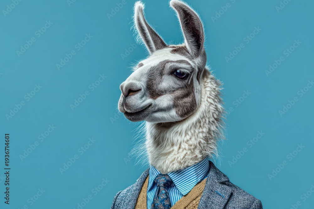 Fototapeta premium Corporate llama with smug expression in suit