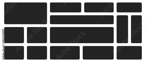 Bento box grid template, Black geometric frames with rounded corners background collage for photo or scrapbook design